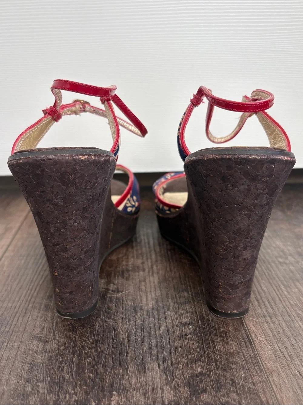 Steve Madden Lynbrook Red Floral Cork Wedge Sandals